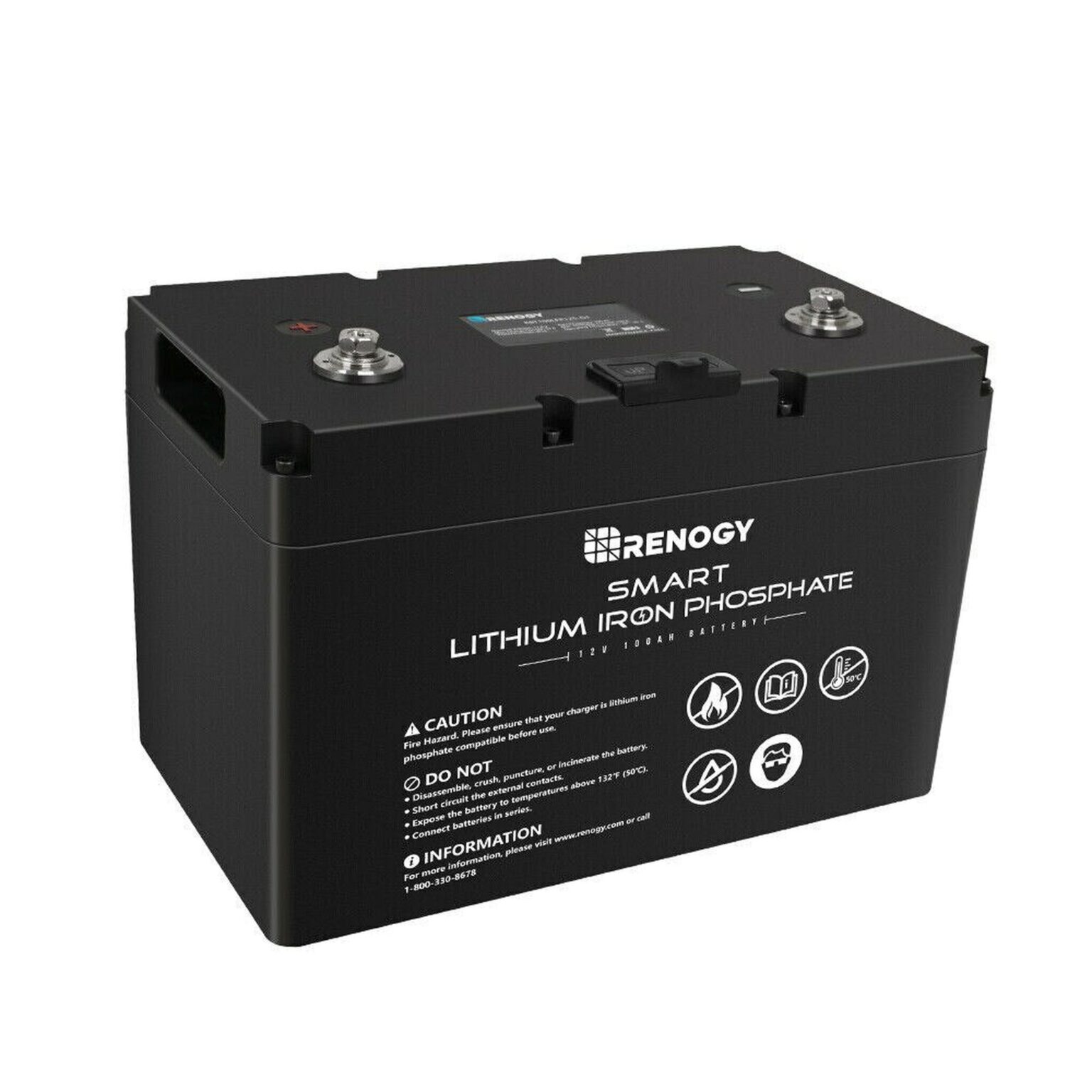 Renogy Smart Lithium Iron Phosphate Battery 12 Volt 100AH with Self ...